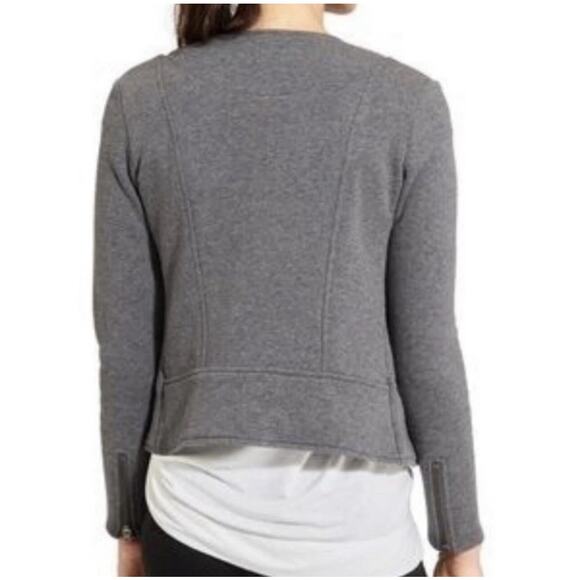 Athleta Belvedere Motogrhe Asymmetrical Grey Moto Quilted Knit Jacket NWT - Picture 2 of 12